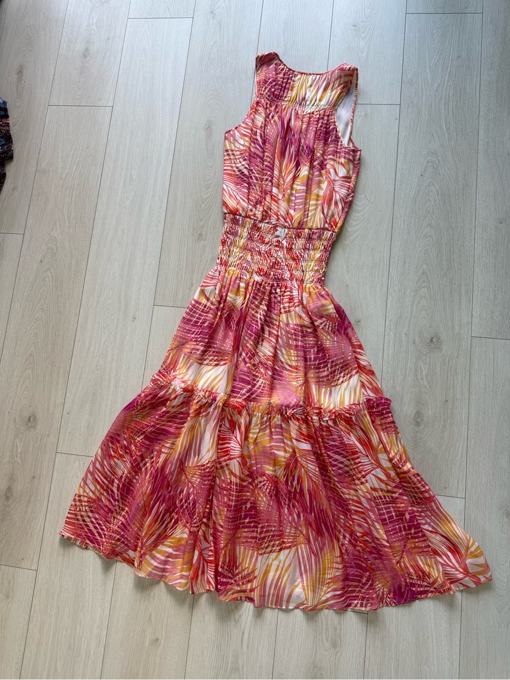 Rainy Brook Sleeveless Pink Palm-Print Maxi Dress XS NWOT